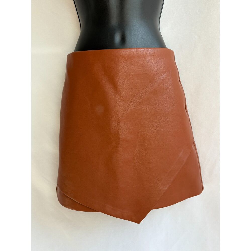 BlankNYC NEW Faux Leather Brown Mini Skirt Size 27 Asymmetrical Sexy Classic